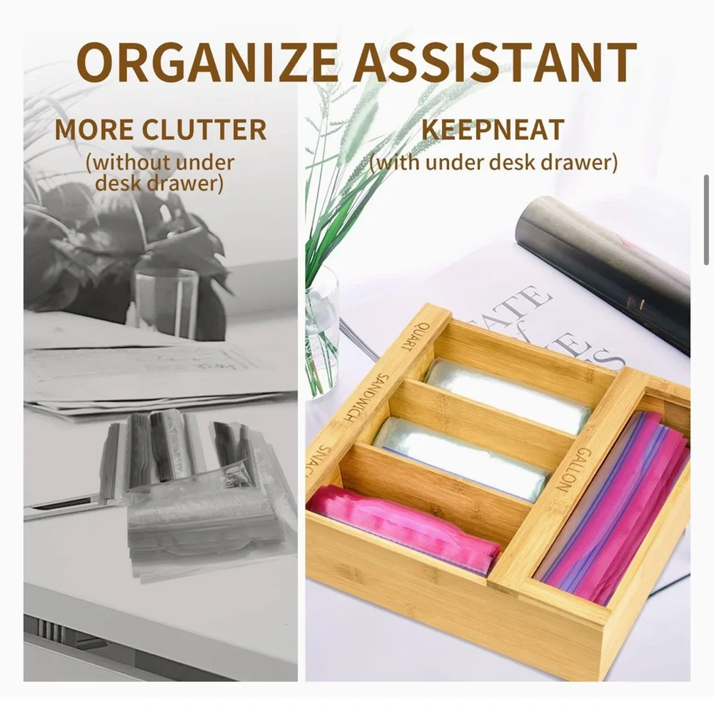 Bamboo ziplock storage organizer